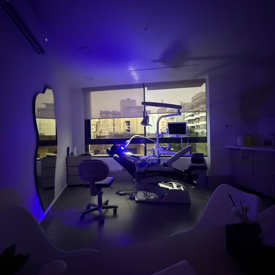 A whitening session under blue LED light